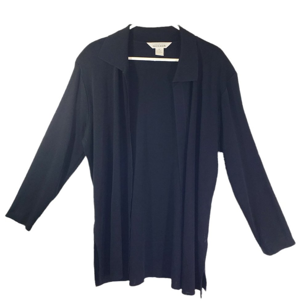 EXCLUSIVELY MISOOK Women's XL Black Solid Cardigan, Open, Shoulder Pads Sweater